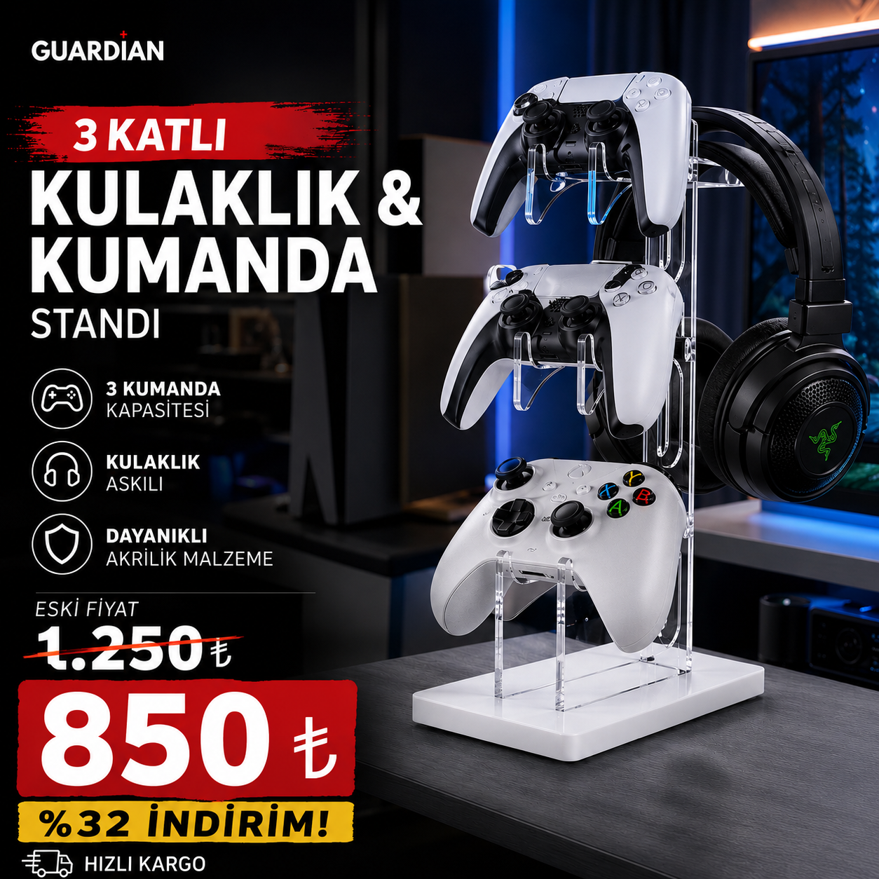 Yonzer Masaüstü Kulaklık ve Oyun Kumandası Standı
