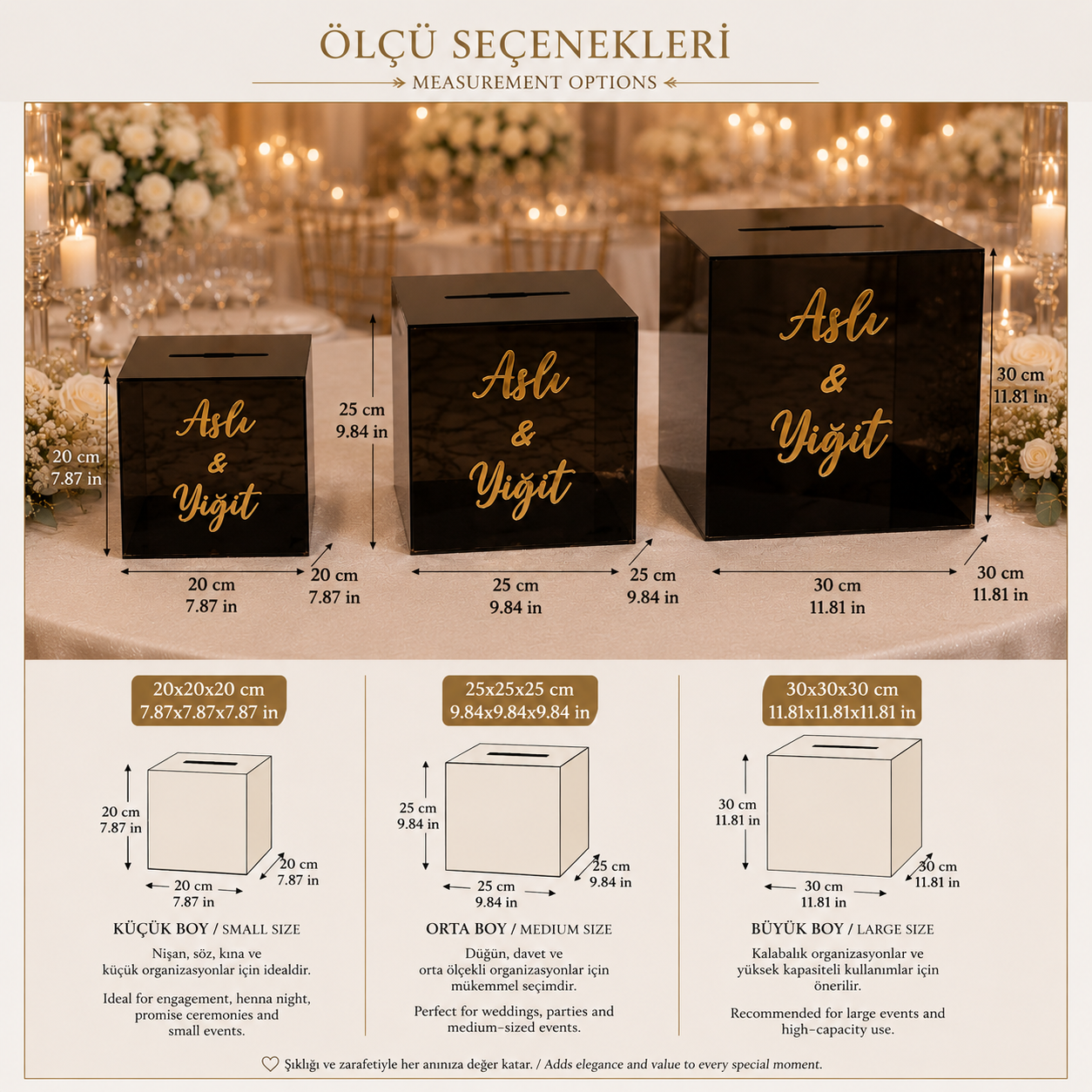 Bivarts Premium Siyah Kişiye Özel Düğün Takı ve Zarf Kutusu