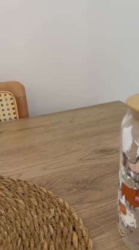 Çiftlik Hayvanları Desenli Bambu Kapaklı Pipetli Cam Bardak 550ml