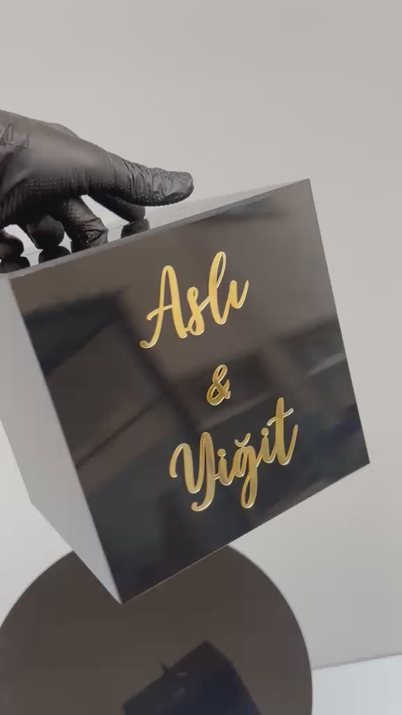 Bivarts Premium Siyah Kişiye Özel Düğün Takı ve Zarf Kutusu